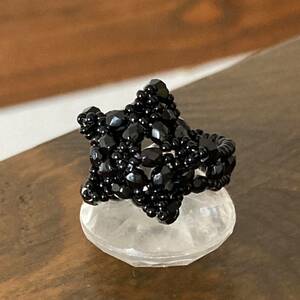 15-17 number beads ring ring hand made star. ring black 