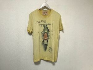 本物テイクアウェイTake a Wayコットンバイクプリント半袖TシャツメンズアメカジサーフミリタリービジネススーツLバイカーイエロー