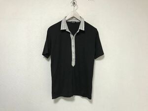 本物コムサイズムCOMMECAISMコットン襟シャツ半袖ポロシャツメンズサーフゴルフビジネススーツ黒ブラックL