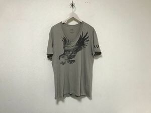 本物アルマーニエクスチェンジARMANI AXコットンプリントVネック半袖TシャツメンズアメカジサーフミリタリーワークLグレーペルー製