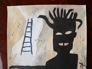 送料無料★ジャン＝ミシェル・バスキア Jean-Michel Basquiat★タイトルTEXAS★模写★販売証明書★混合メディア画