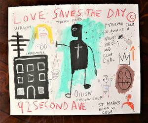 送料無料★ジャン＝ミシェル・バスキア Jean-Michel Basquiat★LOVE SAVES THE DAY★模写★販売証明書★混合メディア