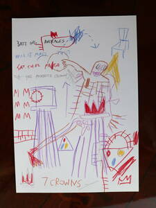 送料無料★ジャン＝ミシェル・バスキア Jean-Michel Basquiat★タイトル7CROWNS★模写★販売証明書★混合メディア画