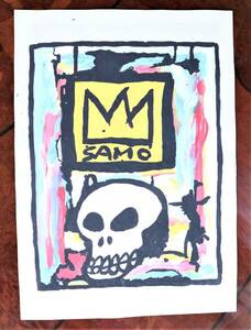 送料無料★ジャン＝ミシェル・バスキア Jean-Michel Basquiat★タイトルSKUL★模写★販売証明書★混合メディア画