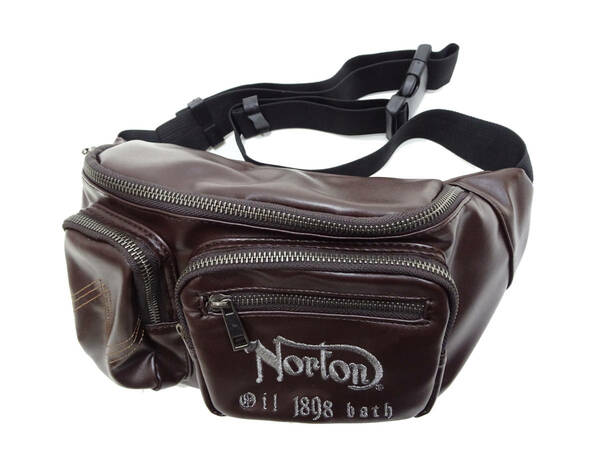 ノートン PUレザー バッグ Norton 2WAY ボディバッグ ウエストバッグ 鞄 ロゴ刺繍 232N8510B ノートンモーターサイクル ブラウン 新品