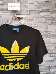 men's E922 adidas originals アディダス オリジナルス ビッグトレフォイル フロック テニス 半袖 Tシャツ S ブラック フロッキー プリント