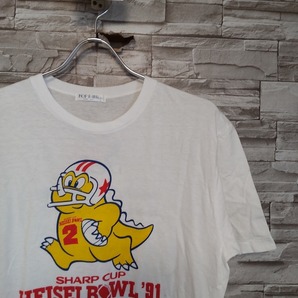 men's E939 vintage 90s SHARP CUP HEISEI BOWL’91 シャープカップ 平成 BOWL’91 半袖 Tシャツ M-L ホワイトの画像1