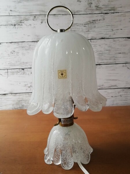  岩田ガラス 白色 気泡 卓上 照明 スタンド ライト ナイトランプ アンティーク IWATA 昭和レトロ ミルク antique night lamp 送料込み