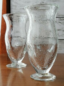 手作り 気泡 グラス 2客 セット アンティーク タンブラー コップ クリア レトロ ハンドメイド antique handmade bubble glass 送料込み