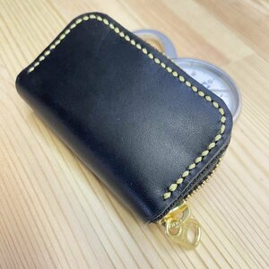  Mini leather case coin case seal case round fastener cow leather leather earphone case case black 