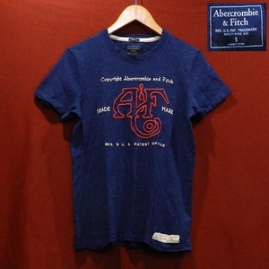 abercrombie & fitch アバクロンビー＆フィッチ アバクロ A&F ロゴ 刺繍 デザイン Tシャツ 愛染 濃紺 S サイズ