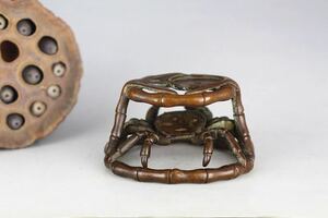極美古銅煎茶道具 質感 細工銅竹蟹蓋置香器
