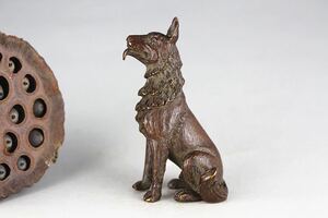 極美古銅煎茶道具 質感 細工茶器銅猟犬 置物 踞座し　獲物を待ち状　戦闘準備　古美術
