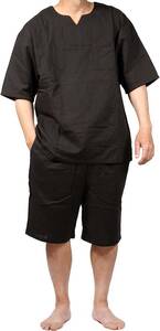ブラック ダブルガーゼ コットン 綿 大きいサイズ 3L ハーフパンツ 敏感肌 メンズ パジャマ ルームウェア ゆったり 半袖 吸汗 通気 部屋着