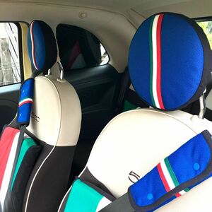 No.207 FIAT500 ヘッドレストカバー4点　シートベルトカバー２点セットハンドメイド　おまけ付き