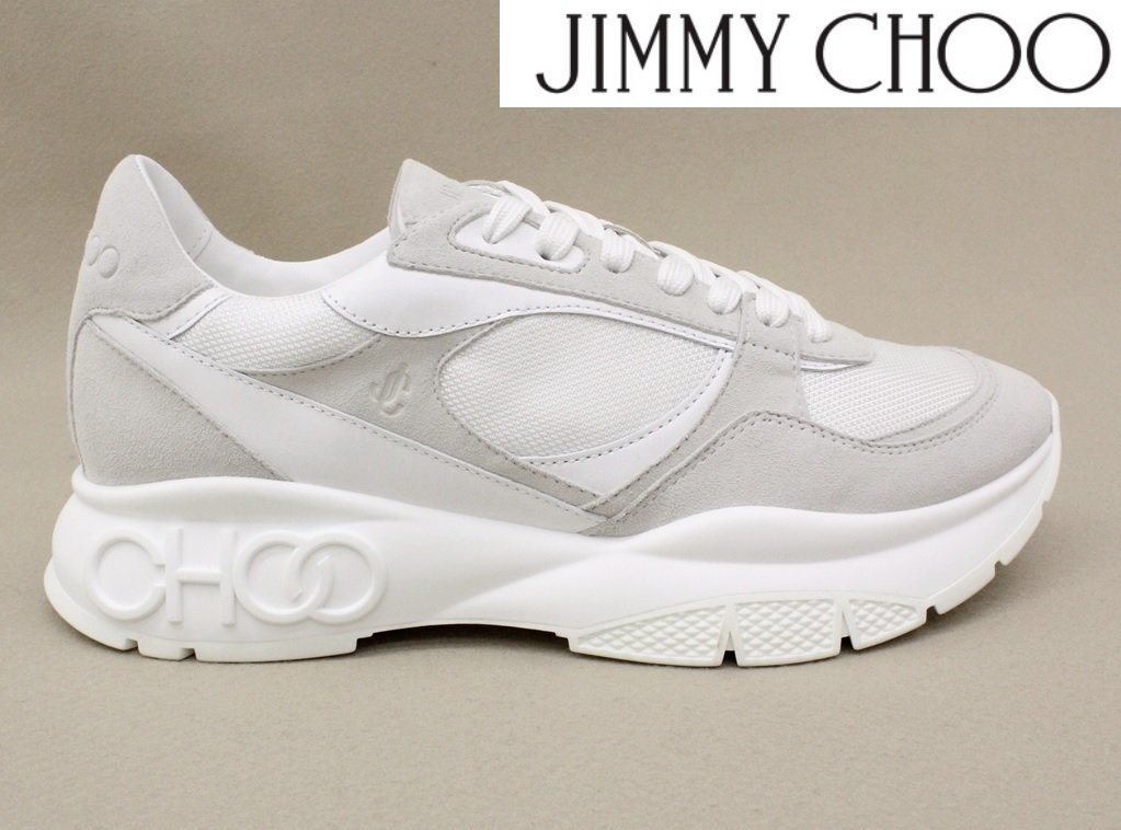 JIMMY CHOO◇ロックカットダイヤモンドストラップスニーカー◇白