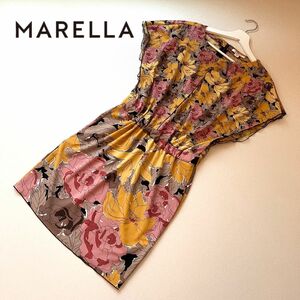 美品 MARELLA マレーラ 花柄 チュニックワンピース フレンチスリーブ マルチカラー プリントワンピース