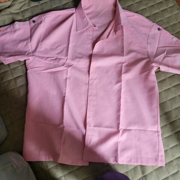 半袖シャツ　ピンク　 オープンカラーシャツ