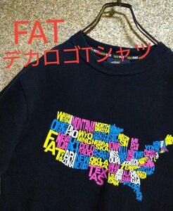 FAT　Tシャツ　デカロゴ　アメリカ地図　ブラック　Mサイズ相当