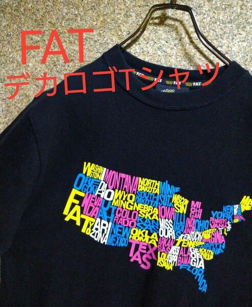 FAT　Tシャツ　デカロゴ　アメリカ地図　ブラック　Mサイズ相当