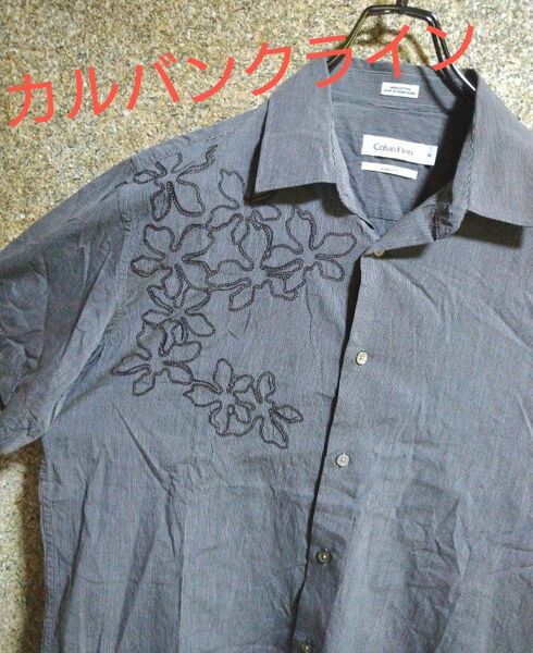 カルバンクライン　BDシャツ　ストライプ　花柄　刺繍　Mサイズ