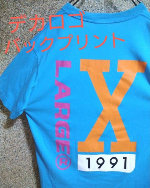 xlarge　Tシャツ　デカロゴ　バックプリント　ブルー　Mサイズ