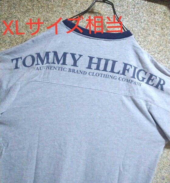 トミーヒルフィガー　Tシャツ　リンガーネック　バックプリント　デカロゴ　XL相当