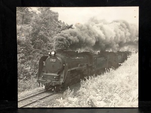 国鉄 C62 2 蒸気機関車 つばめ/スワローエンゼル SL 木枠パネル 白黒/モノクロ写真 鉄道コレクター/昭和レトロ