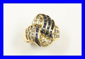 ●新品同様 18Kイエローゴールド リング 指輪 ダイヤ サファイア