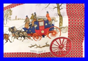 ●本物中古 HERMES エルメス 雪景色 馬車 スカーフ シルク★