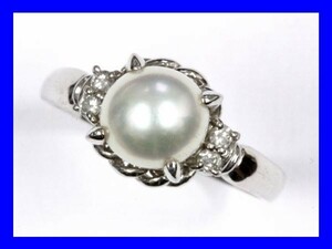 ●新品同様 パール プラチナリング 指輪 Pt900 ダイヤ 真珠 RAF9