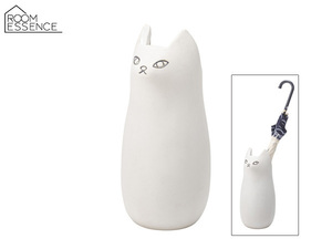 東谷 傘たて 陶器 猫 ねこ ホワイト 白 高さ約45.5cm アンブレラスタンド 傘立て 小物入れ CLY-12WH あずまや メーカー直送 送料無料