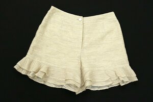 美品 Rene/ルネ リネン混裾フリル台形シルエットショート丈パンツ ベージュ36 bg066