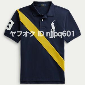  new goods * Polo Ralph Lauren big po knee polo-shirt with short sleeves #3 embroidery go in navy blue navy banner stripe XL 170cm deer. . child boys adult OK