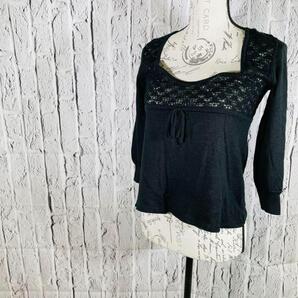 美品 FACADE GREEN 黒 かぎ編みニットセーター 日本製 ニット 黒