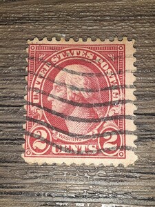 アンティーク切手　アメリカ　1922年頃　ワシントン赤2セント　使用済み　USW赤20608