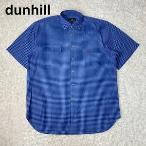 dunhill ダンヒル チェックシャツ 半袖 L ロゴ メンズ B62314-163