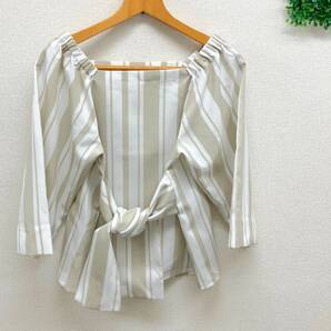LHELBIE レルビエ ウエストリボン プルオーバーブラウス ランダムストライプ