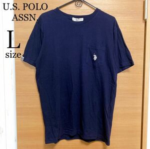 U.S. POLO ASSN ユーエスポロアッスン ポロ Tシャツ トップス メンズ 半袖 ネイビー 綿100% Ｌ 白 新品