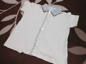 !1224 70. Ralph Lauren short sleeves blouse beige × light blue 