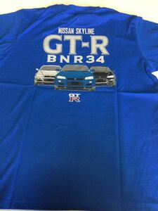 ニッサン　スカイラインGTR◎BNR34Tシャツ〇Ｌサイズ◎ブルー◎長期保管・デッドストック・未着用品・タグ付◇NISSAN　SKYLINE