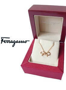 ☆K18【フェラガモ】Ferragamo 750 リボンネックレス(3.9g)ケース付き 18金 ピンクゴールド PG☆ケース付き