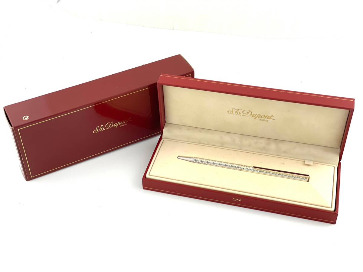 E3☆S.T.Dupont/デュポン☆ ボールペン シルバー 筆記用具 箱/ケース付