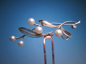 [. month ] antique * three .K14WG/K12 diamond /book@ pearl sphere decoration. ornamental hairpin 10,04g also case attaching 