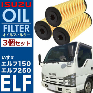 いすゞ いすず エルフ 4JJ1 オイルフィルター オイルエレメント3個セット 純正互換品 8-98018858-0 AY110-SZ007 OILF34