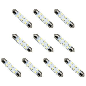 10個セット●● 12V SMD6連 T10×42mm LED 電球 両口金 ルームランプ ホワイト