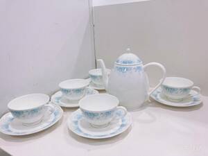 ◆【美品 ほぼ未使用】ノリタケ スタジオコレクションNORITAKE 9617 ボンチャイナ ポット カップ＆ソーサーx5客 ティーセット 