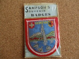 60s 台紙付・SIMPSONS SOUVENIR BADGE『GENEVA』ジュネーヴ スイス 観光地ビンテージ 刺繍 ワッペン パッチ /Voyager 旅行 観光 土産