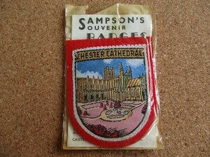 60s 台紙付・SIMPSONS SOUVENIR BADGE『CHESTER CATHEDRAL』チェスター大聖堂 観光地ビンテージ ワッペン パッチ /Voyager 旅行 観光 土産