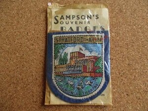 60s 台紙付・SIMPSONS SOUVENIR BADGE『STRATFORD AVON』イングランド 観光地ビンテージ ワッペン パッチ /Voyager 旅行 観光 土産